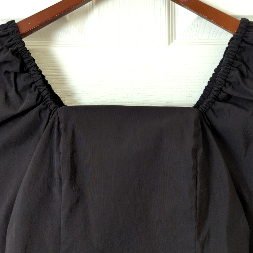 Levi's Junie Long Mutton Sleeve Square Neck Cropped Slim Fit Blouse Black XS - Picture 2 of 11